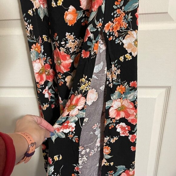 Band Of Gypsies Womens Black Floral Off Shoulder Button Slit Maxi Dress Medium - Picture 6 of 7